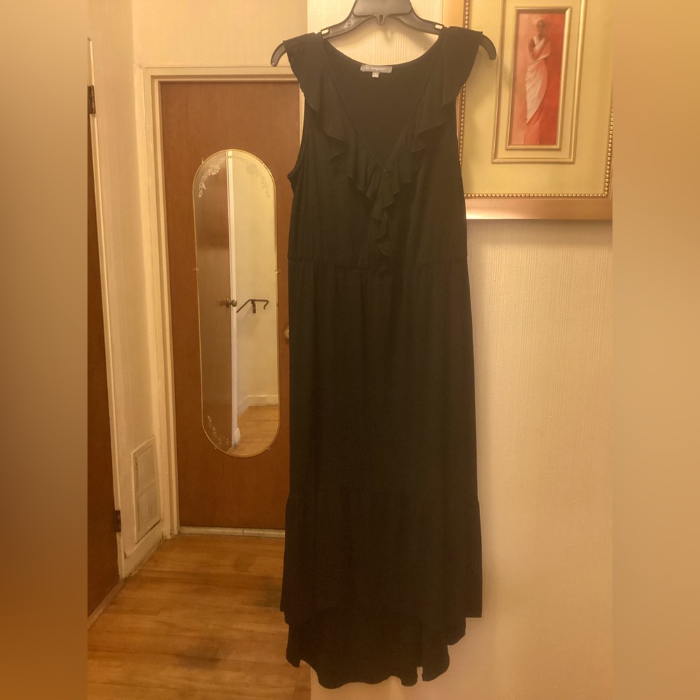 NY COLLECTION SHORT FLUTTER SLEEVE RUFFLE NECK BLACK MAXI DRESS SZ XL $18